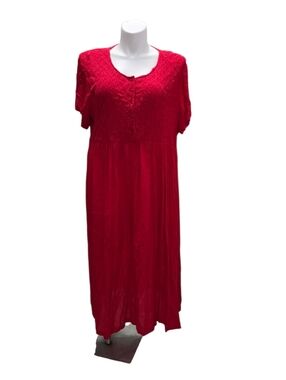 Vintage Natural Impressions Size 1X Bright Red Rayon Maxi